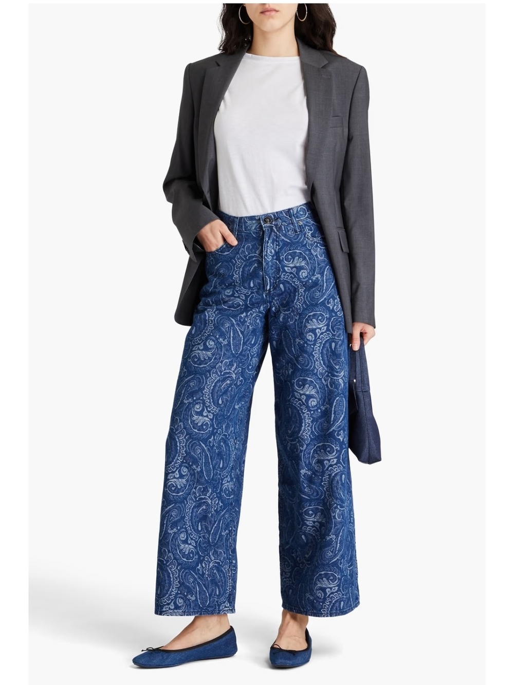 Rag & Bone Sofie Blue Paisley High-Rise Ultra Wide Ankle Jeans NWT - Picture 2 of 4